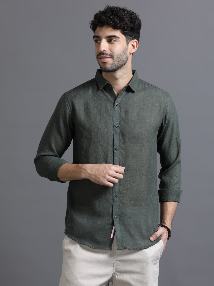 Green Color Cotton Linen Shirt