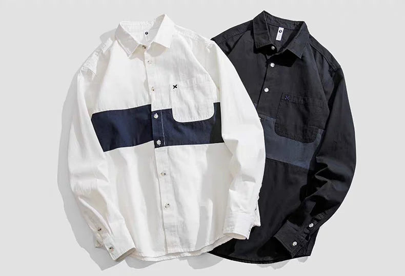Contrast Band Casual Cotton Shirt