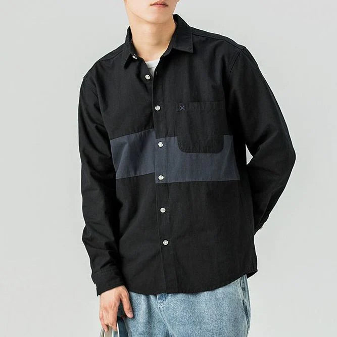 Contrast Band Casual Cotton Shirt