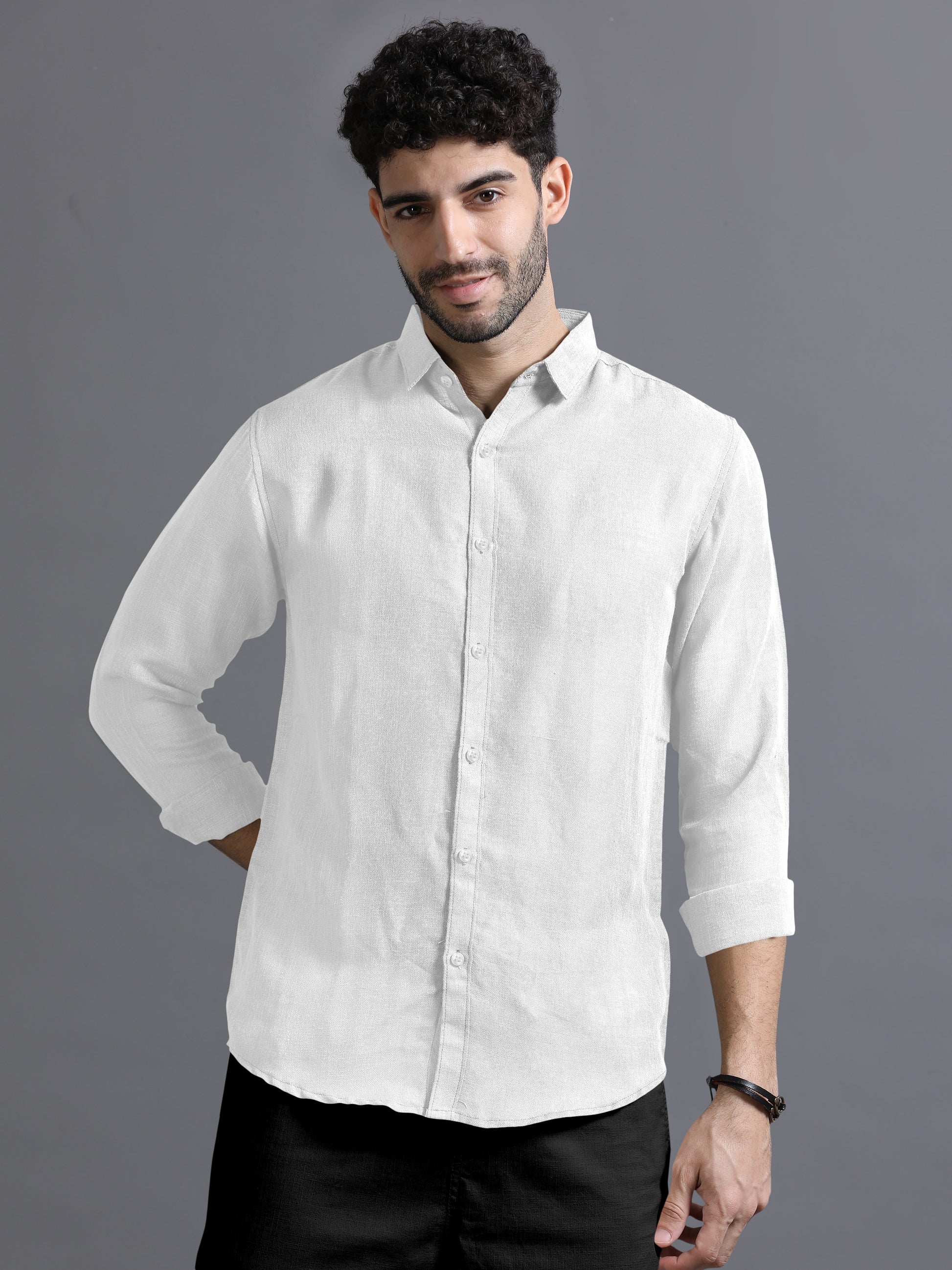 White Color Cotton Linen Shirt
