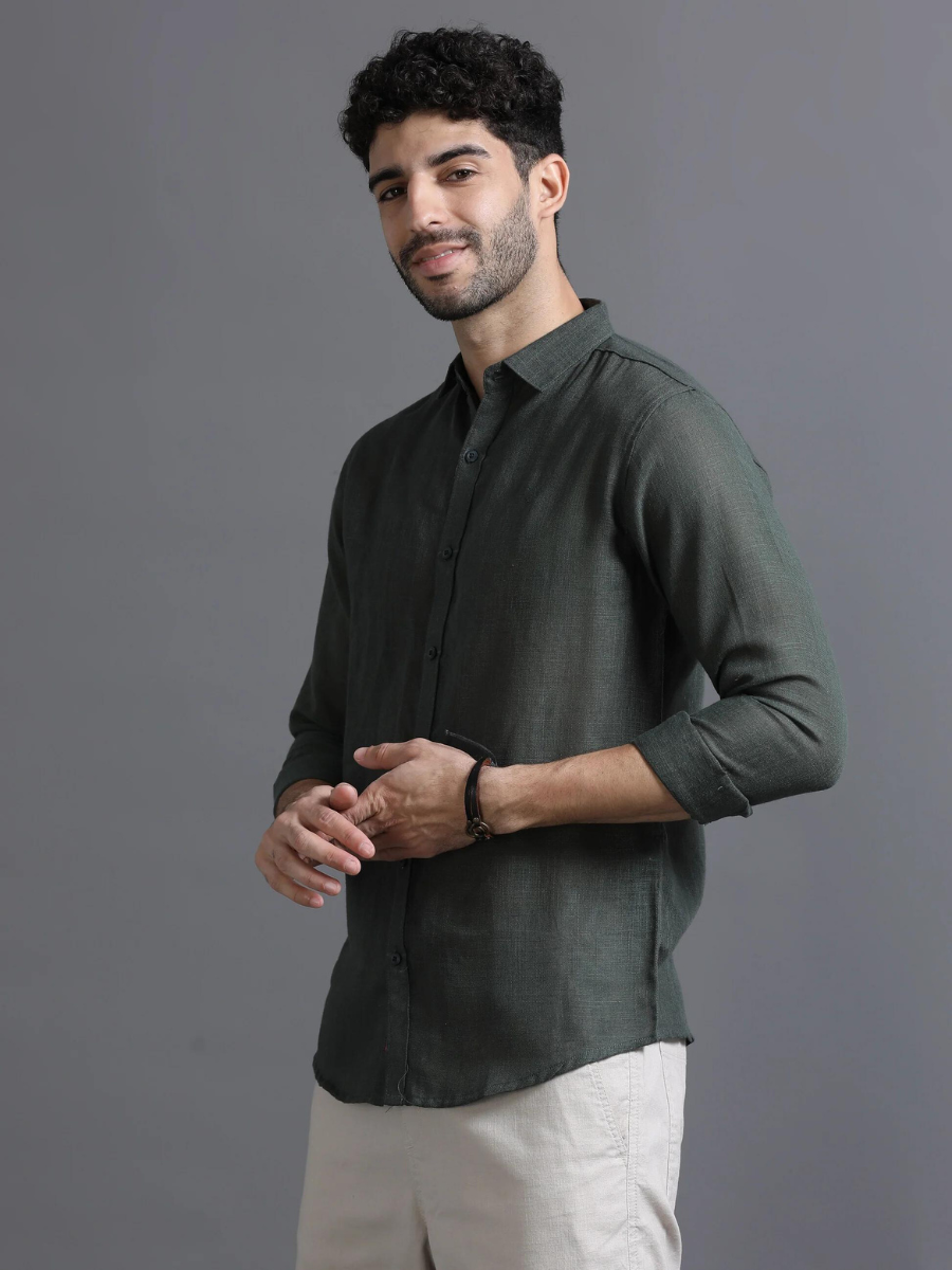 Green Color Cotton Linen Shirt