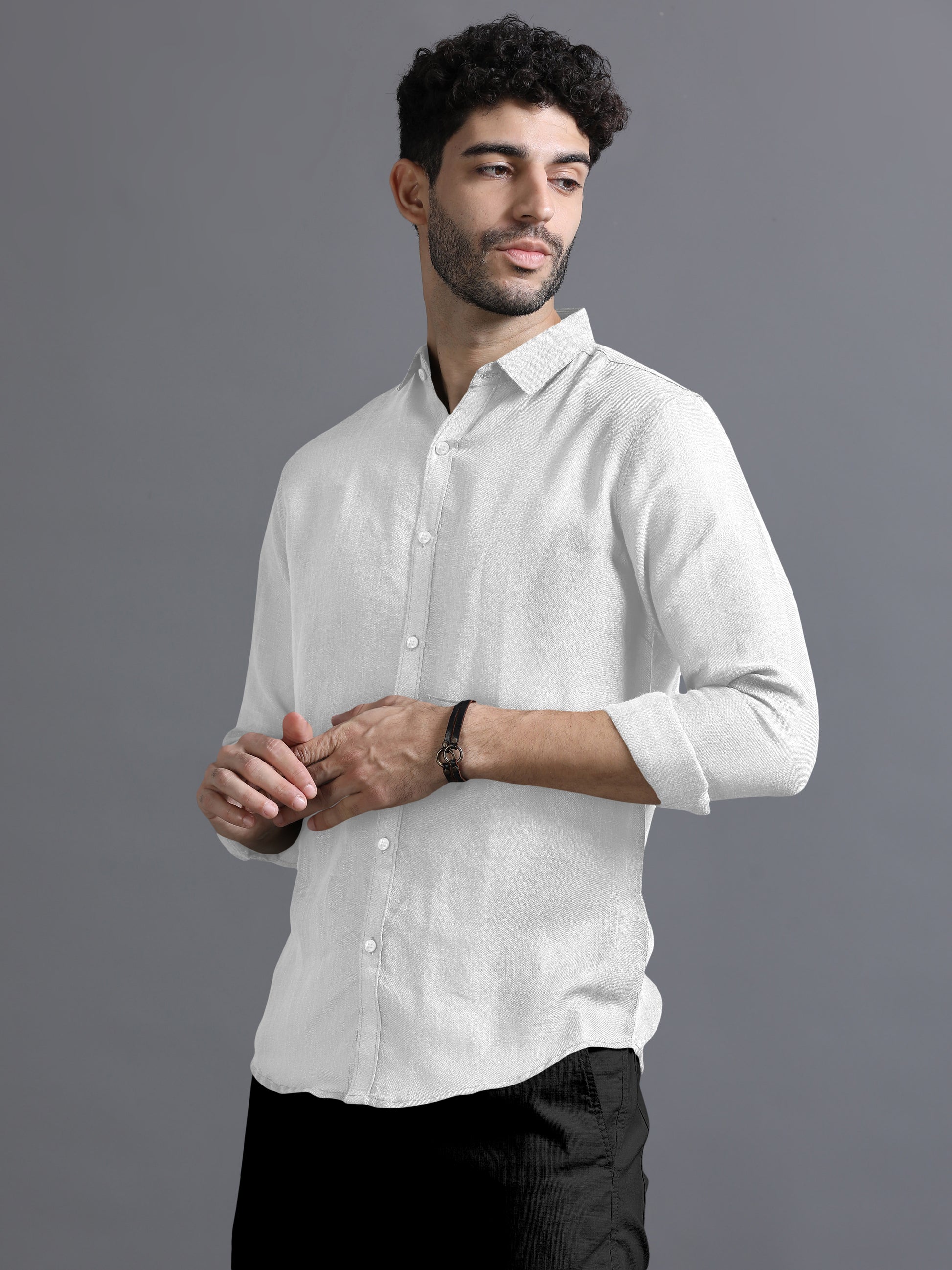 White Color Cotton Linen Shirt