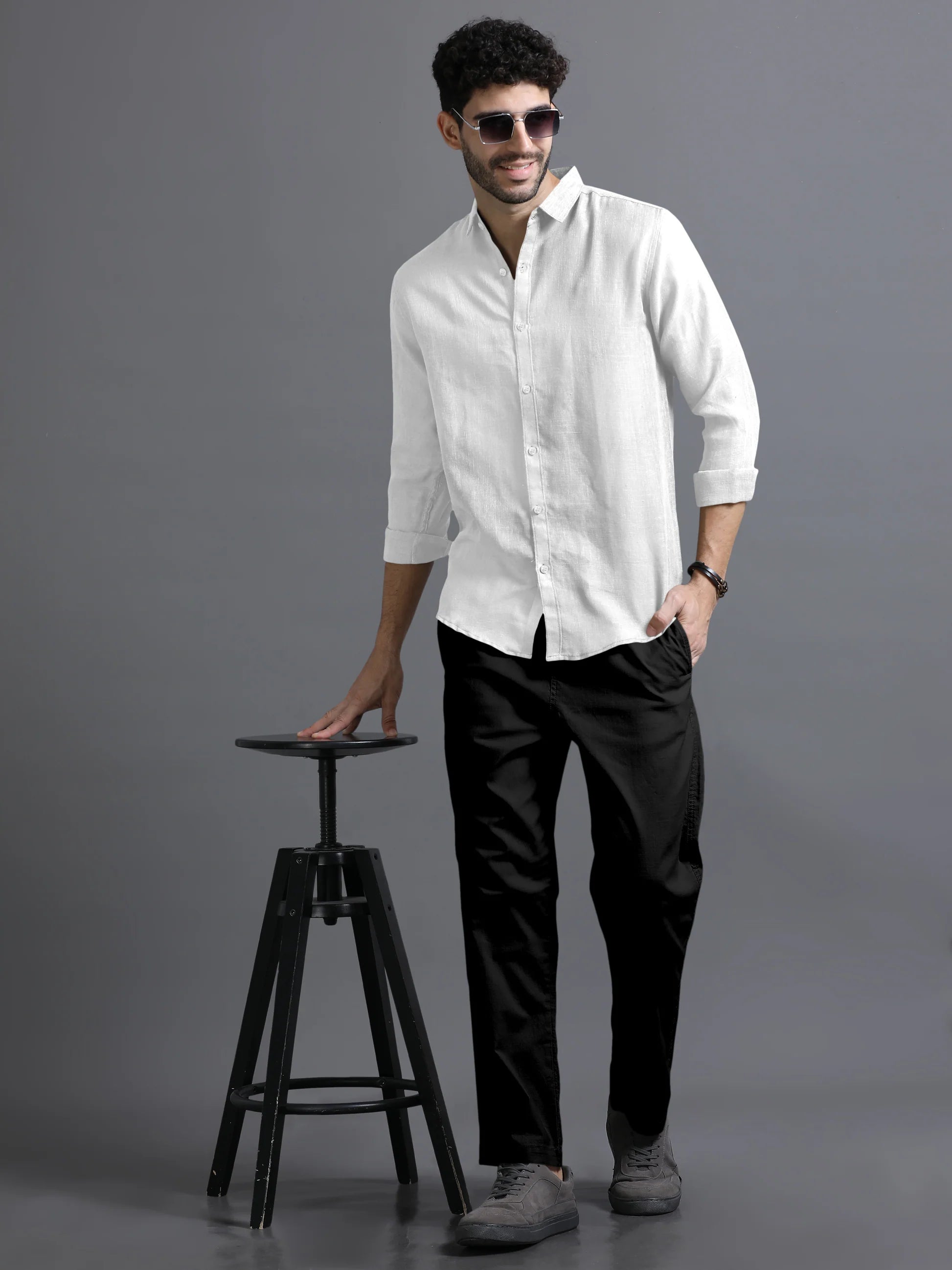 White Color Cotton Linen Shirt