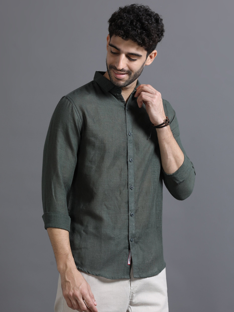 Green Color Cotton Linen Shirt