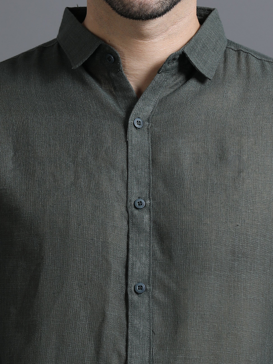 Green Color Cotton Linen Shirt