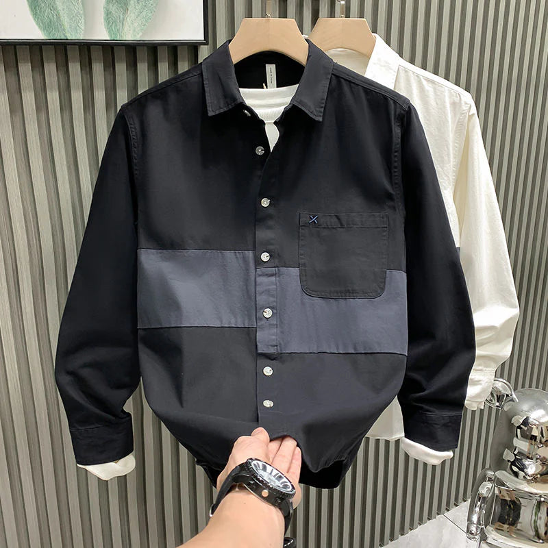 Contrast Band Casual Cotton Shirt