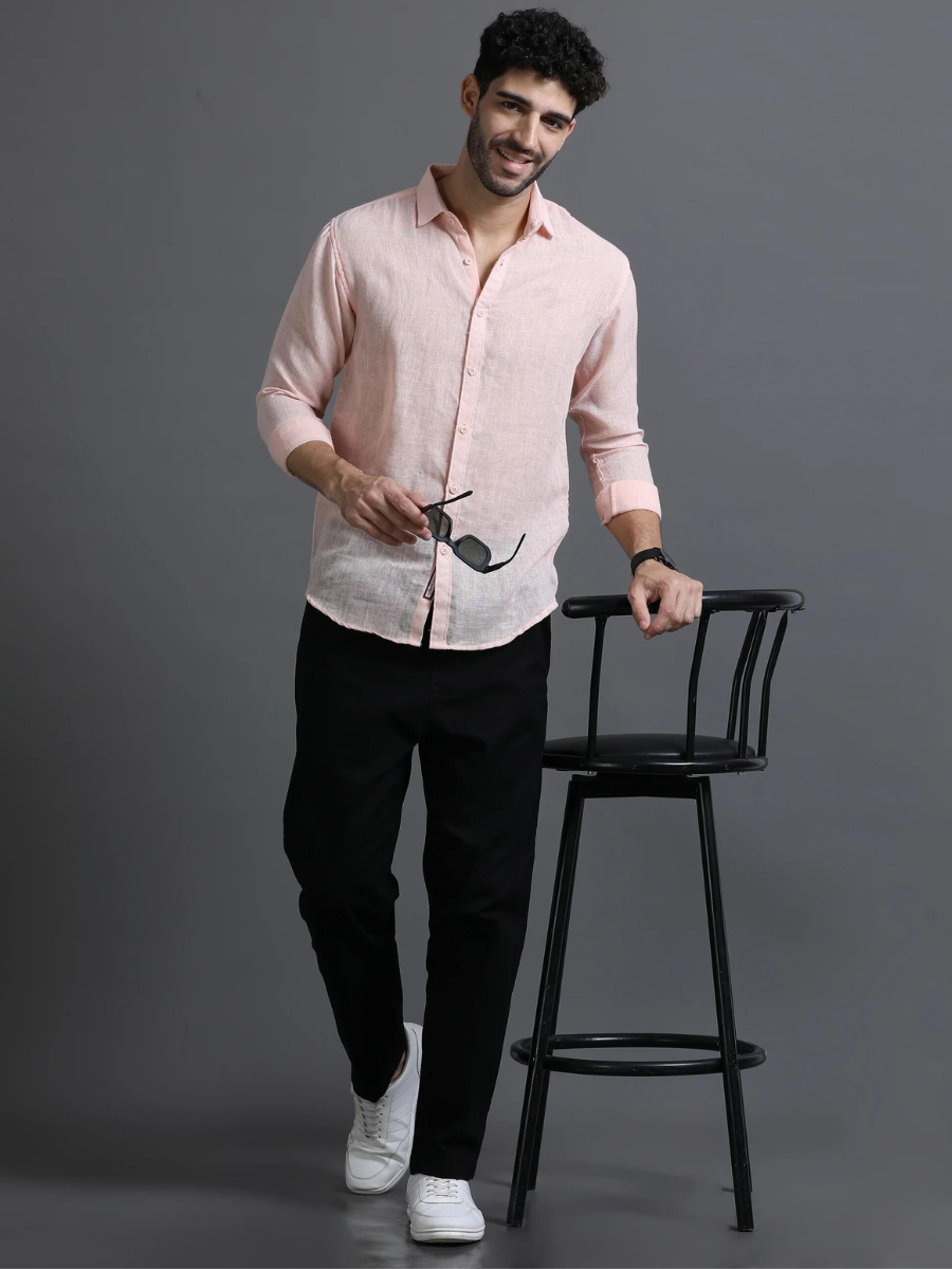 Faded Pink Collared Linen Shirt