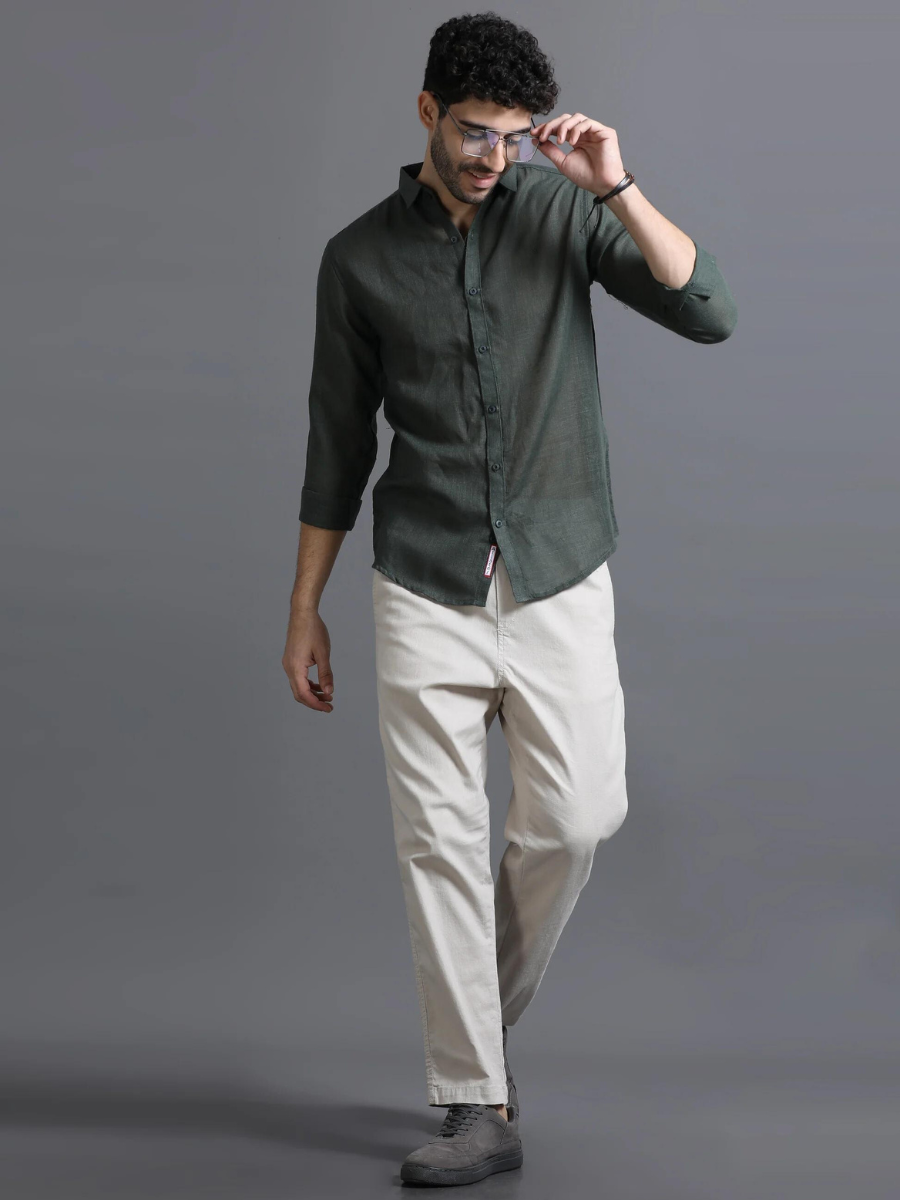 Green Color Cotton Linen Shirt