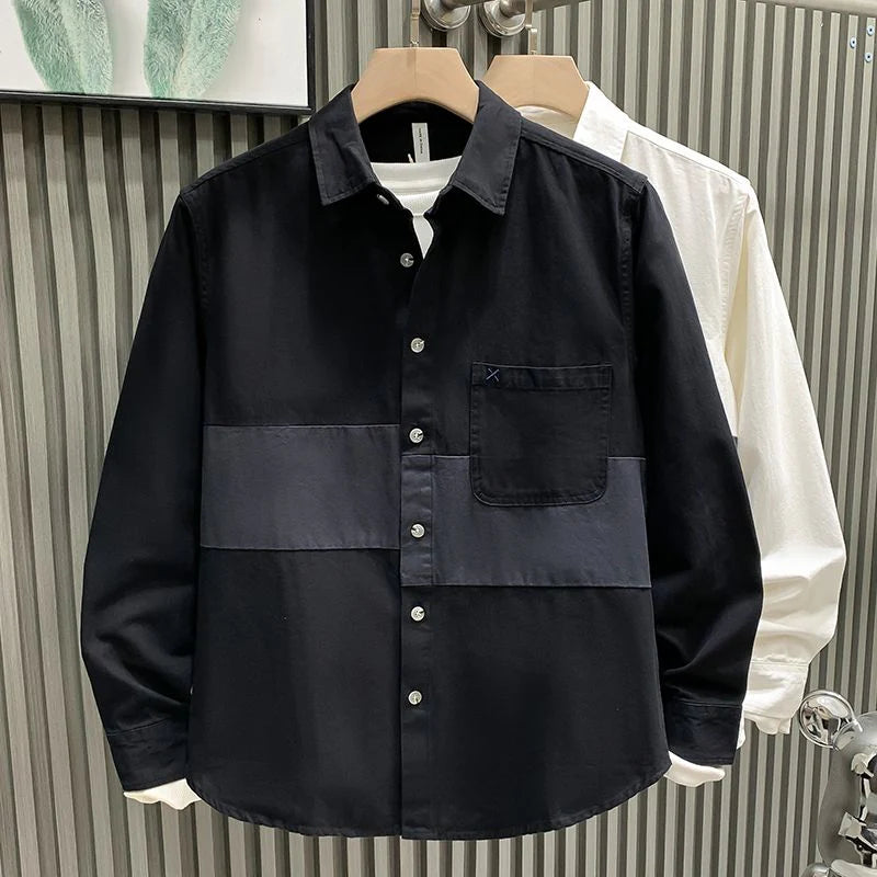 Contrast Band Casual Cotton Shirt