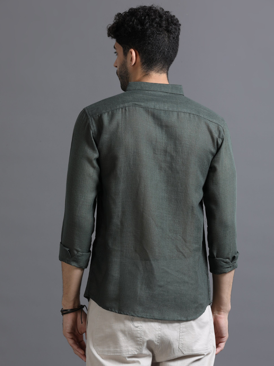 Green Color Cotton Linen Shirt