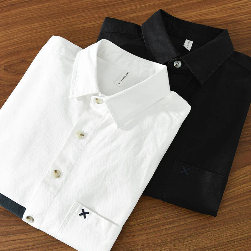 Contrast Band Casual Cotton Shirt