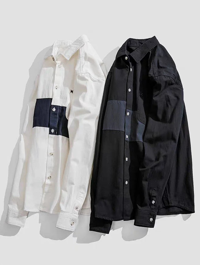 Contrast Band Casual Cotton Shirt