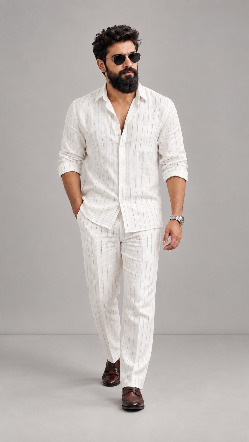 Trending Linen Stripe Men's Set - New Arrived