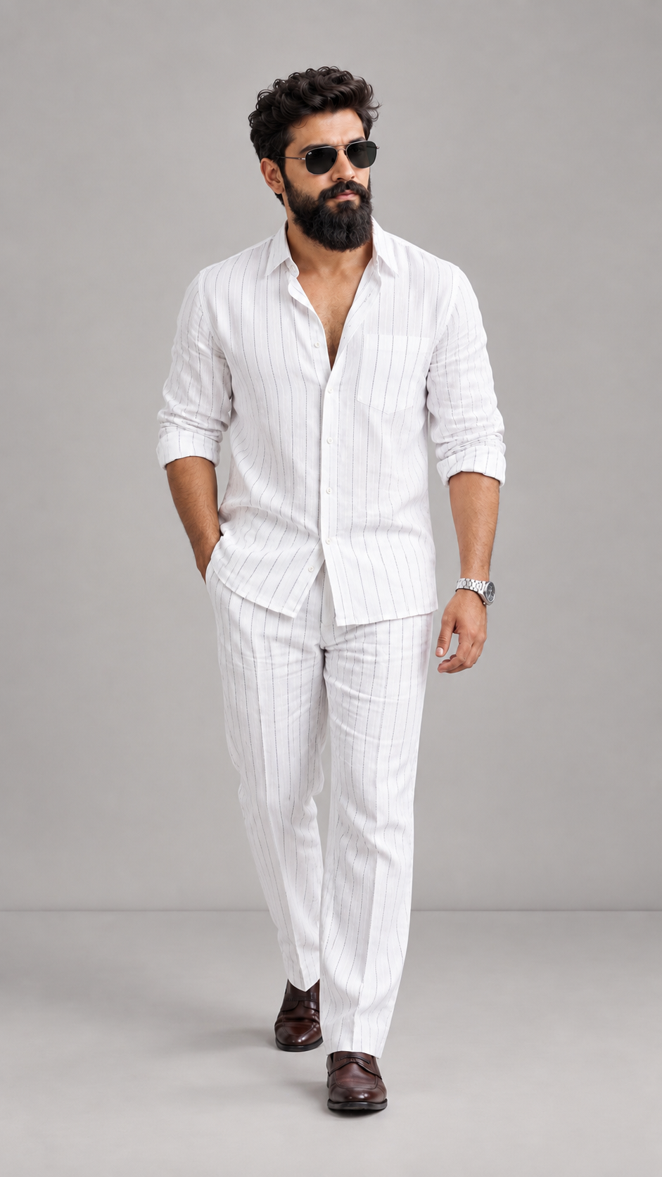 Trending Linen Stripe Men's Set - New Arrived