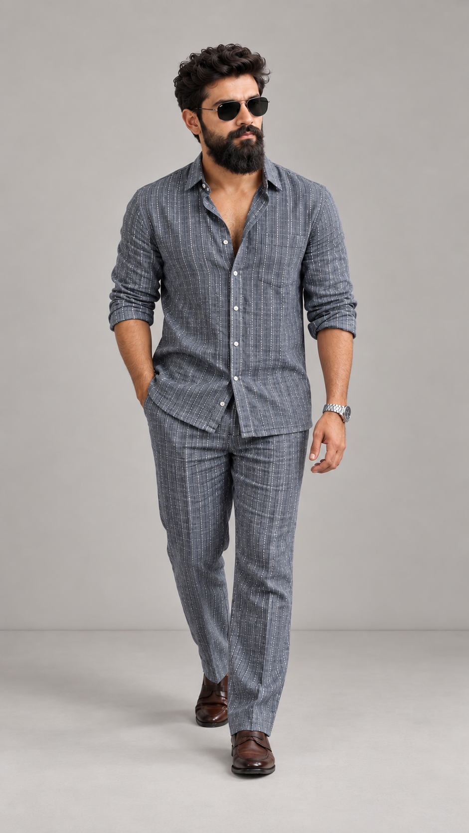 Trending Linen Stripe Men's Set - New Arrived