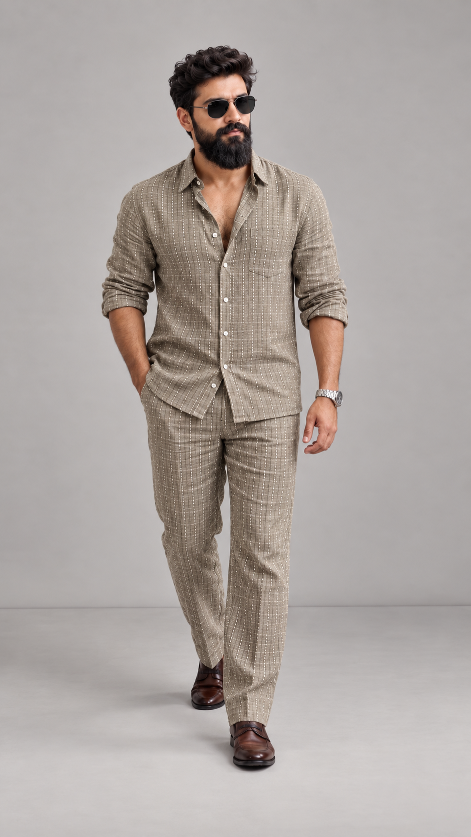 Trending Linen Stripe Men's Set - New Arrived