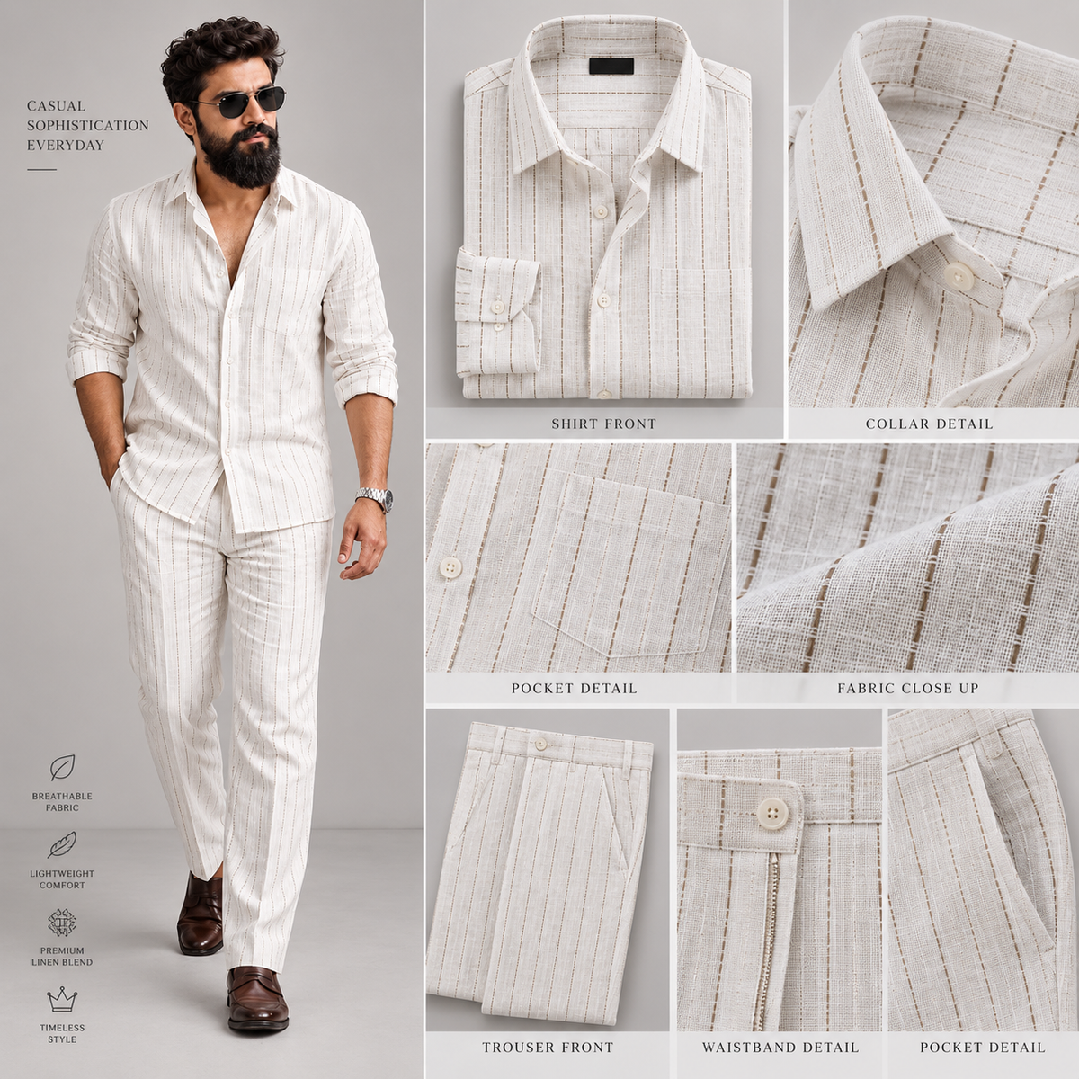Trending Linen Stripe Men's Set - New Arrived