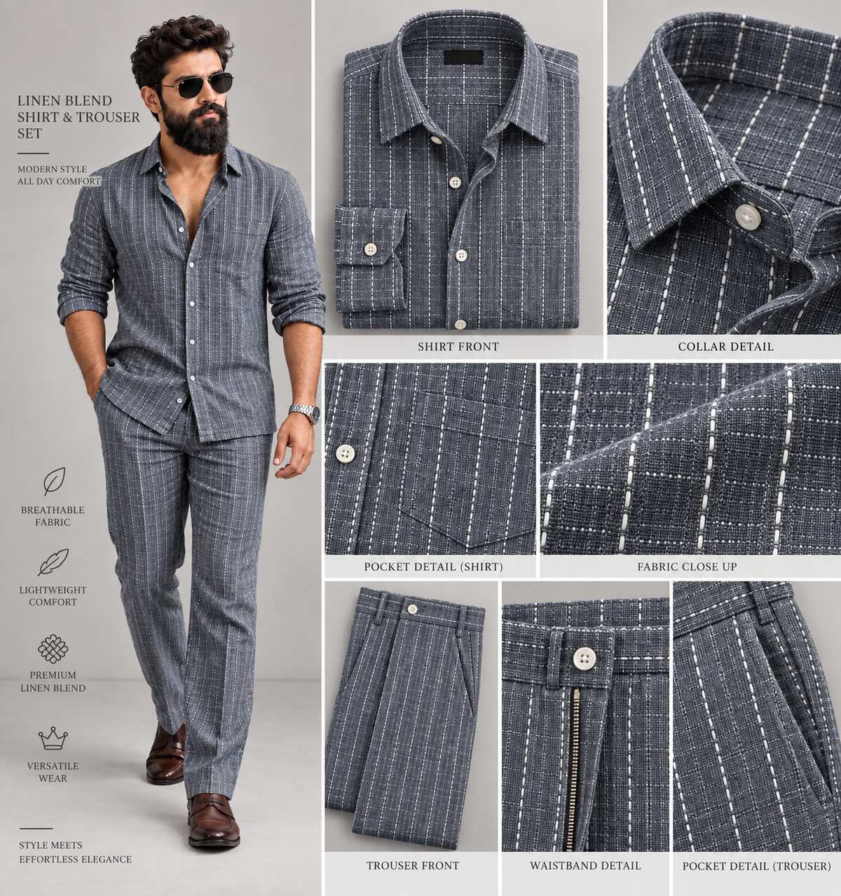 Trending Linen Stripe Men's Set - New Arrived