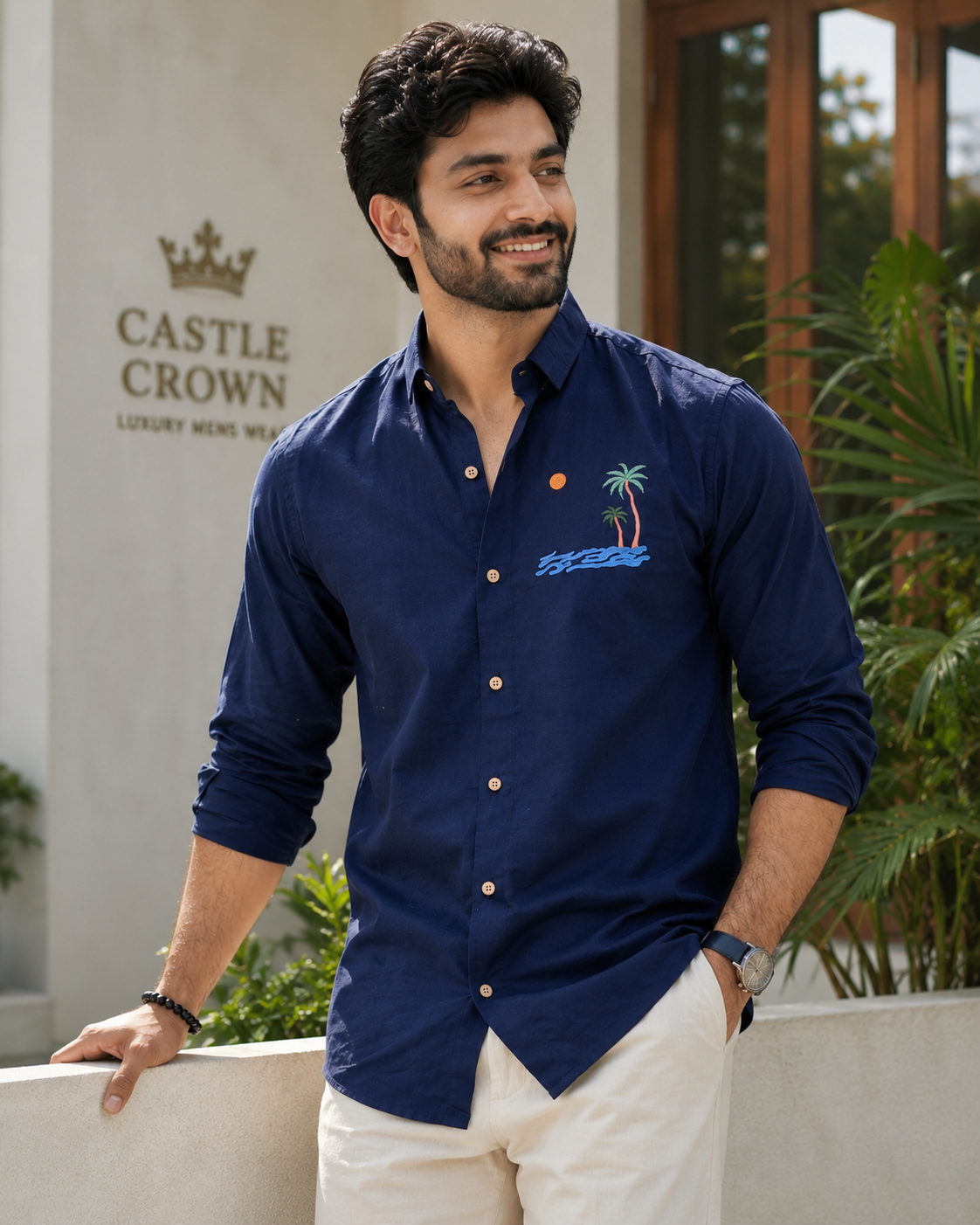 Ocean Breeze Premium Linen embroidery Shirt