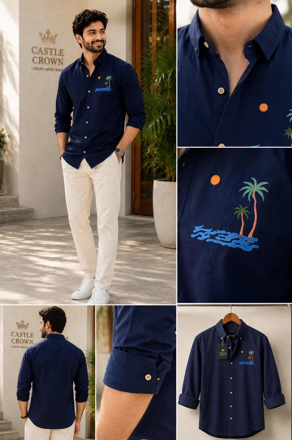 Ocean Breeze Premium Linen embroidery Shirt