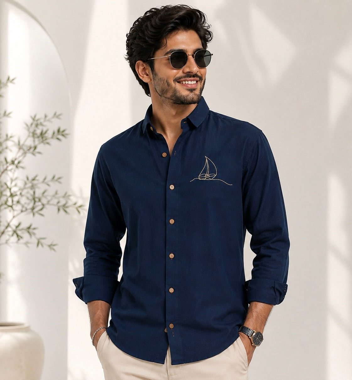 Blue Horizon Premium Embro Linen Shirt