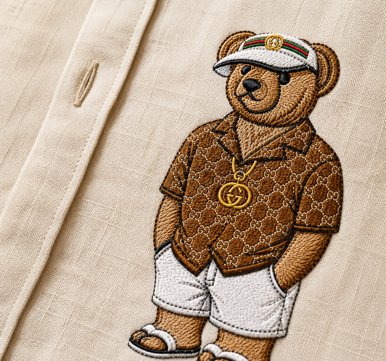 Gentleman Bear Embroidery Linen Shirt