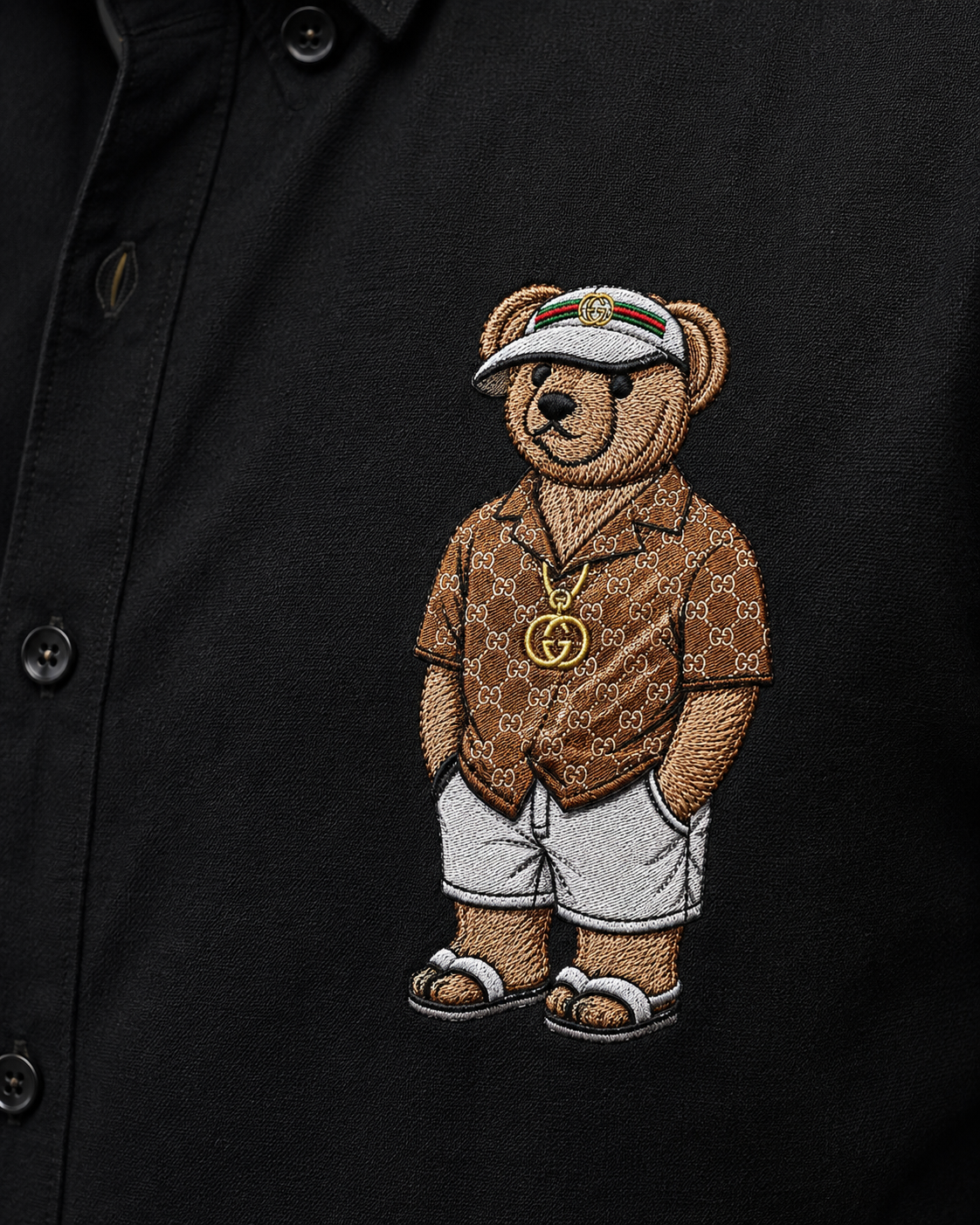 Gentleman Bear Embroidery Linen Shirt