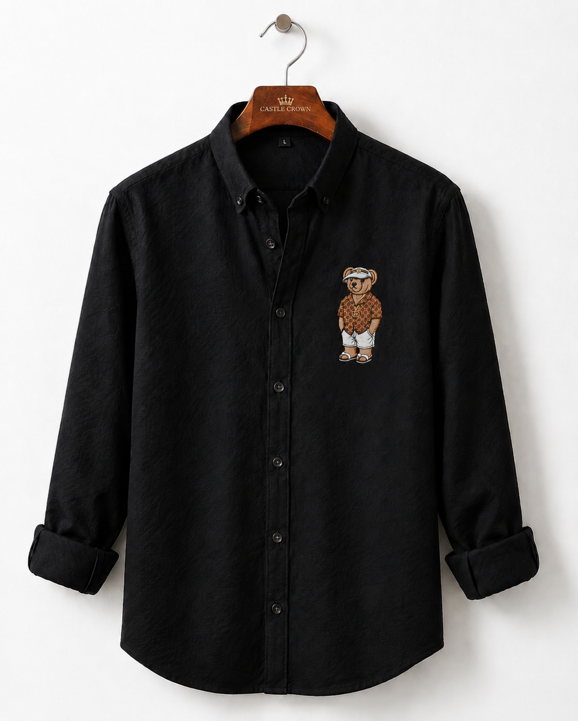 Gentleman Bear Embroidery Linen Shirt