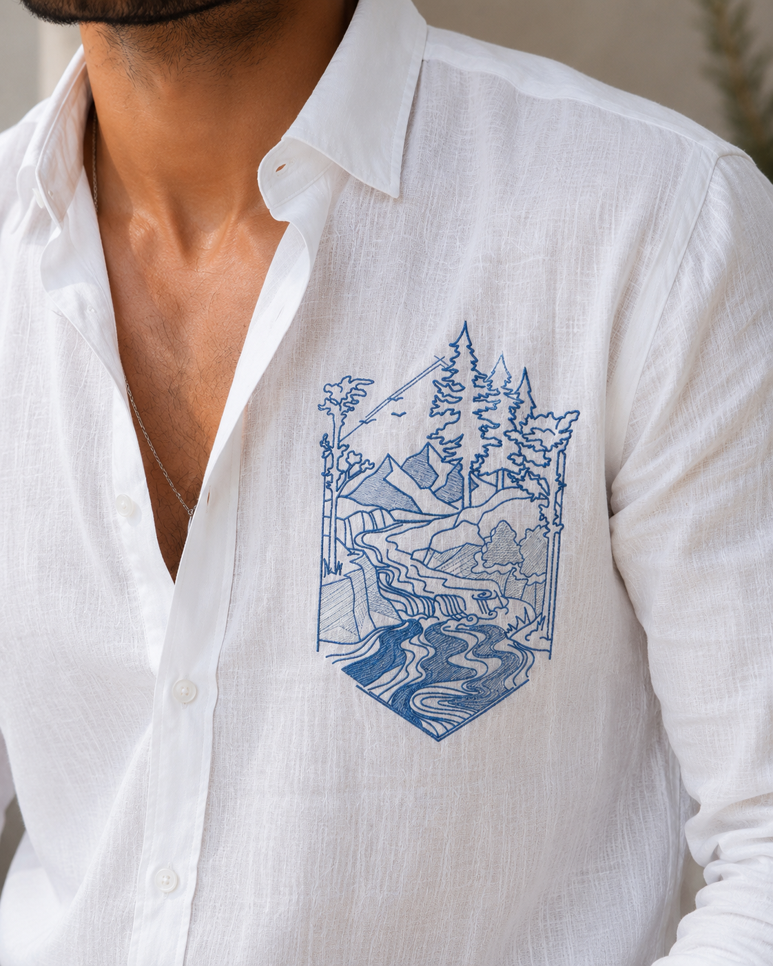 Blue Valley Premium Embro Linen Shirt