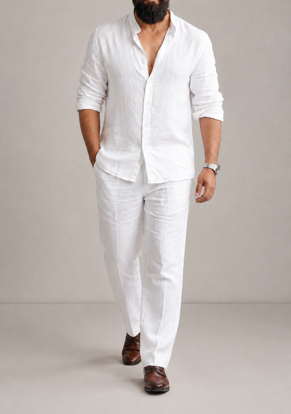 Top & Bottom Luxury Linen Set For Men