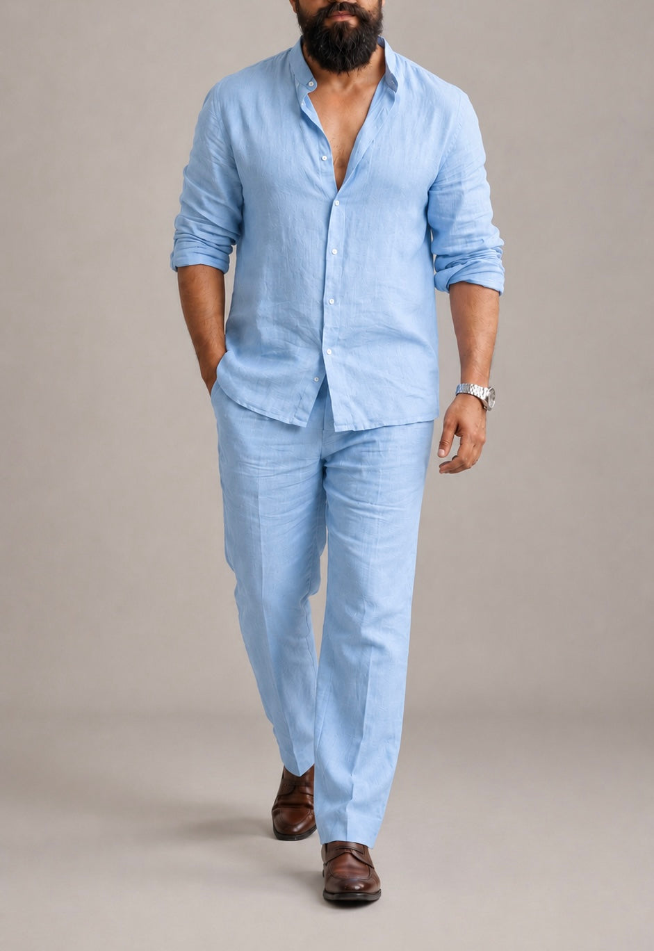 Top & Bottom Luxury Linen Set For Men