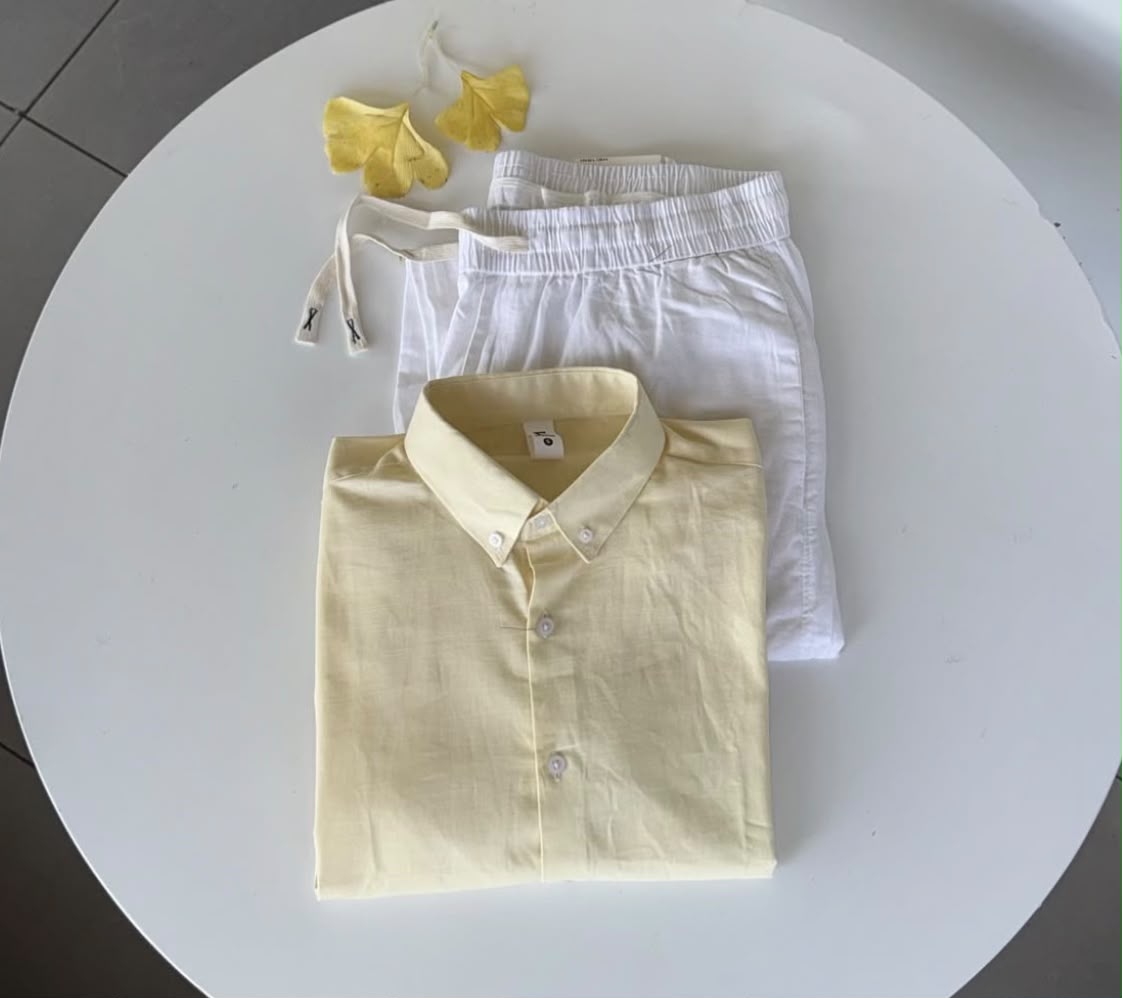 Old Money Edition Linen Set - Lemon & White