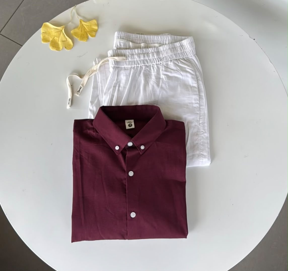 Old Money Edition Linen Set - Maroon & White