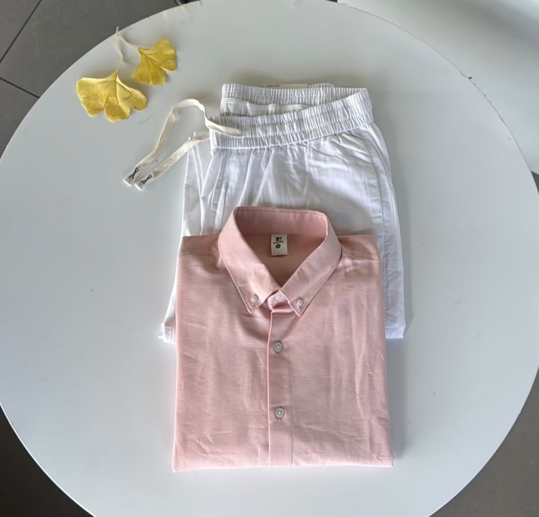 Old Money Edition Linen Set - Baby Pink & White