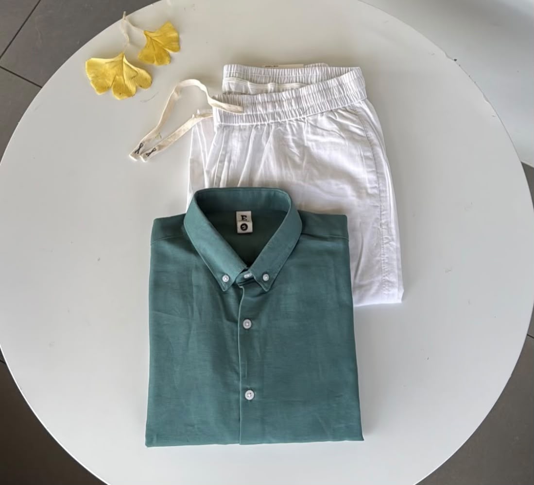 Old Money Edition Linen Set - Green & White