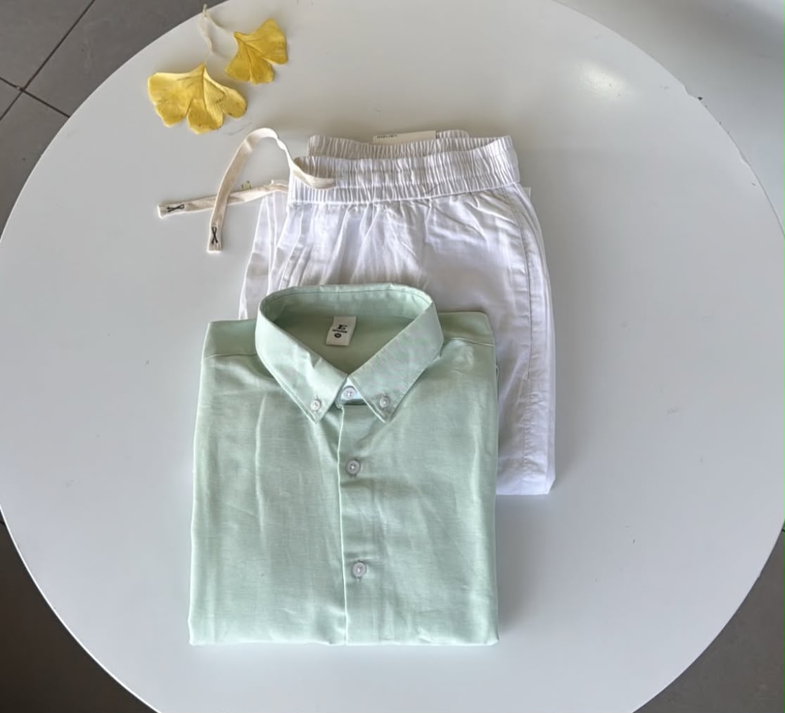Old Money Edition Linen Set - Pista & White