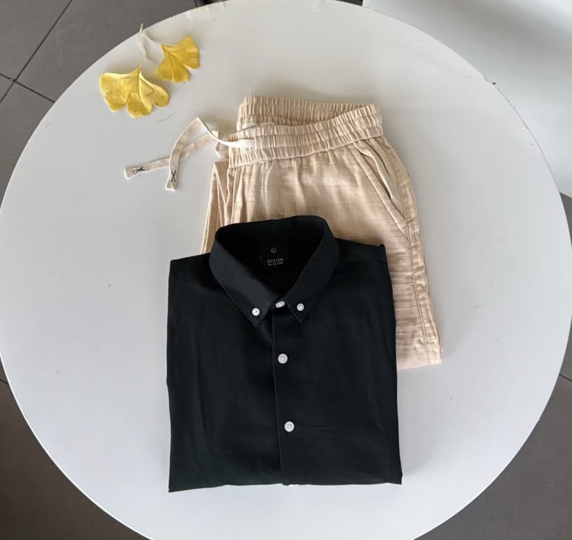 Old Money Edition Linen Set - Black & Beige