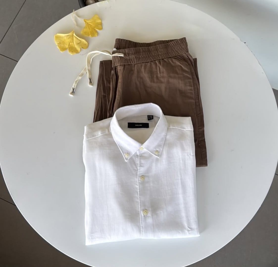 Old Money Edition Linen Set - White & Brown